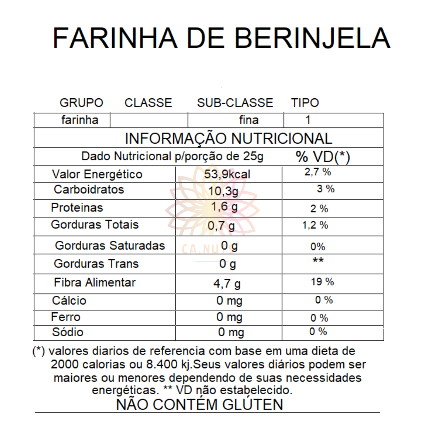 Farinha de Berinjela Premiun em Pó | Marca Ca.Nuts