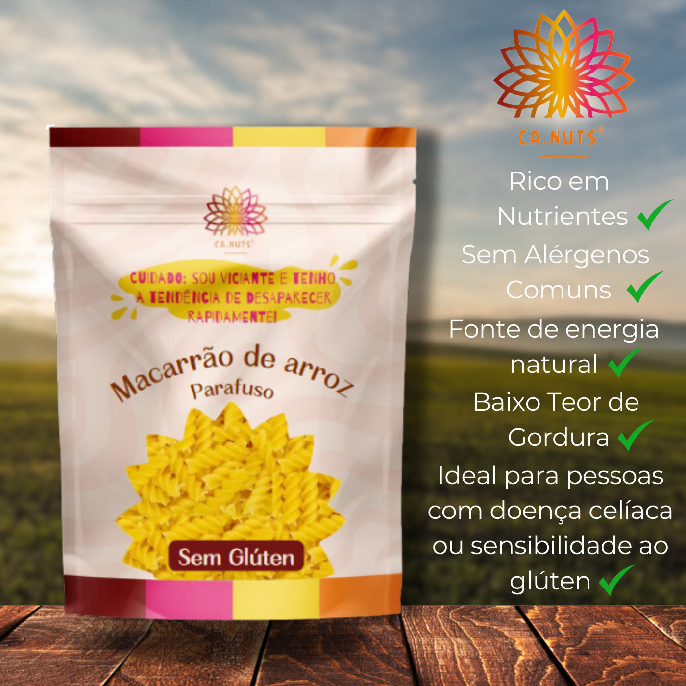 Macarrão de Arroz Parafuso Sem Glúten Premium Ca.Nuts