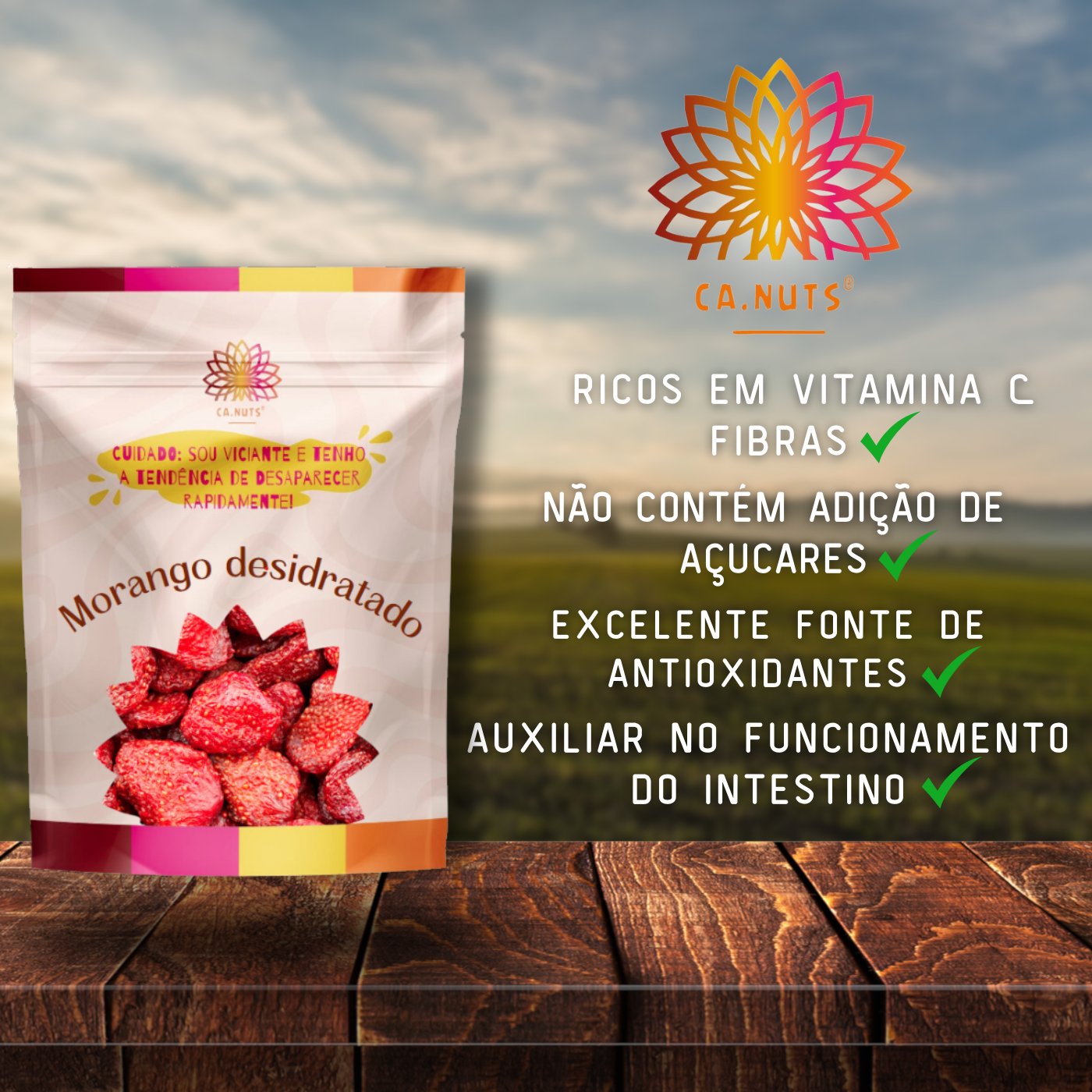 Morango Glaceado Desidratado Ca.Nuts | Frutas desidratadas Premium