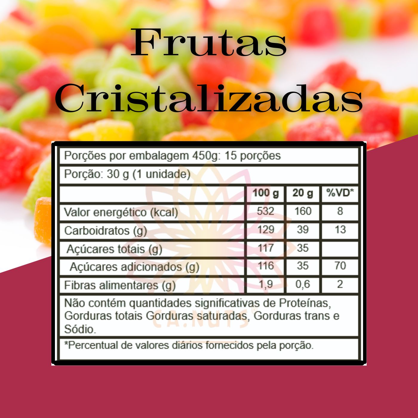 Frutas cristalizadas em cubos