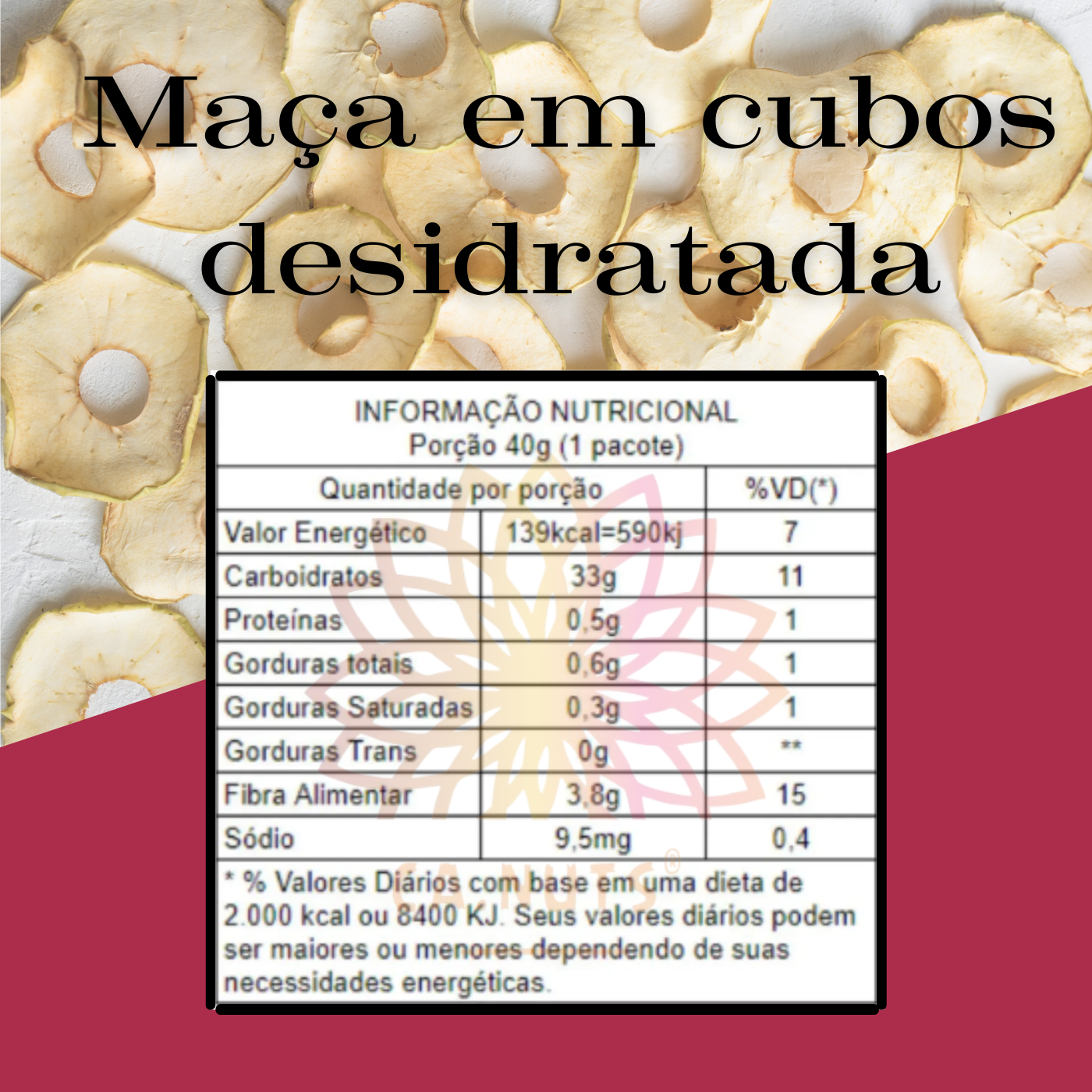 Maçã Desidratada em Cubos Premium Ca.Nuts